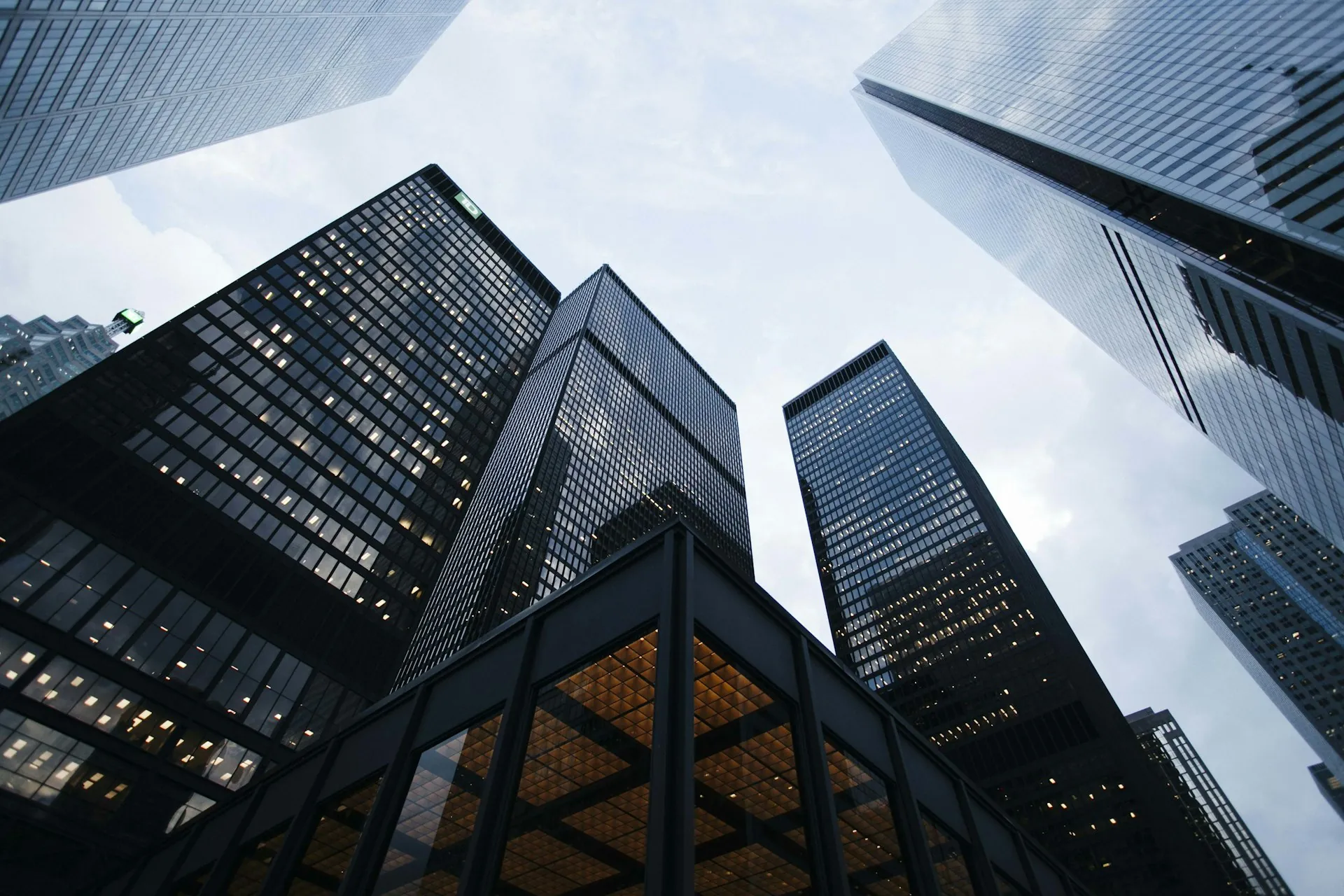 Corporate office towers in a financial district